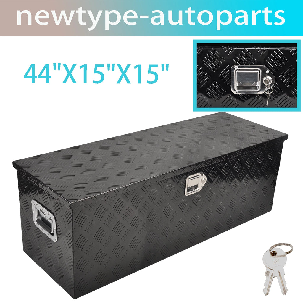 44" Black Aluminum Tool Box for Pickup Truck (Storage + Lock + Key)