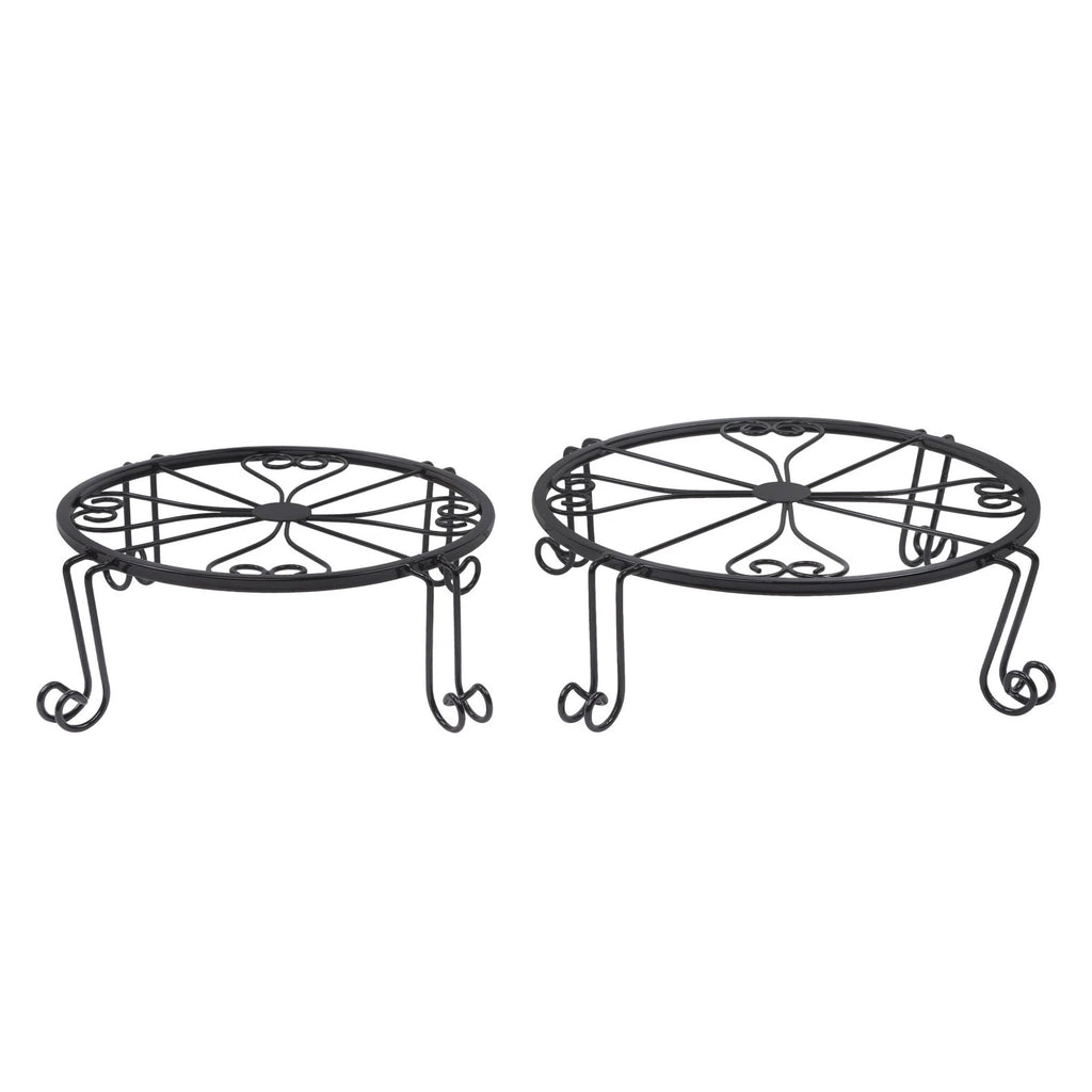 2 Pack Rustproof Black Metal Plant Stands for Flower Pots (10" & 12")