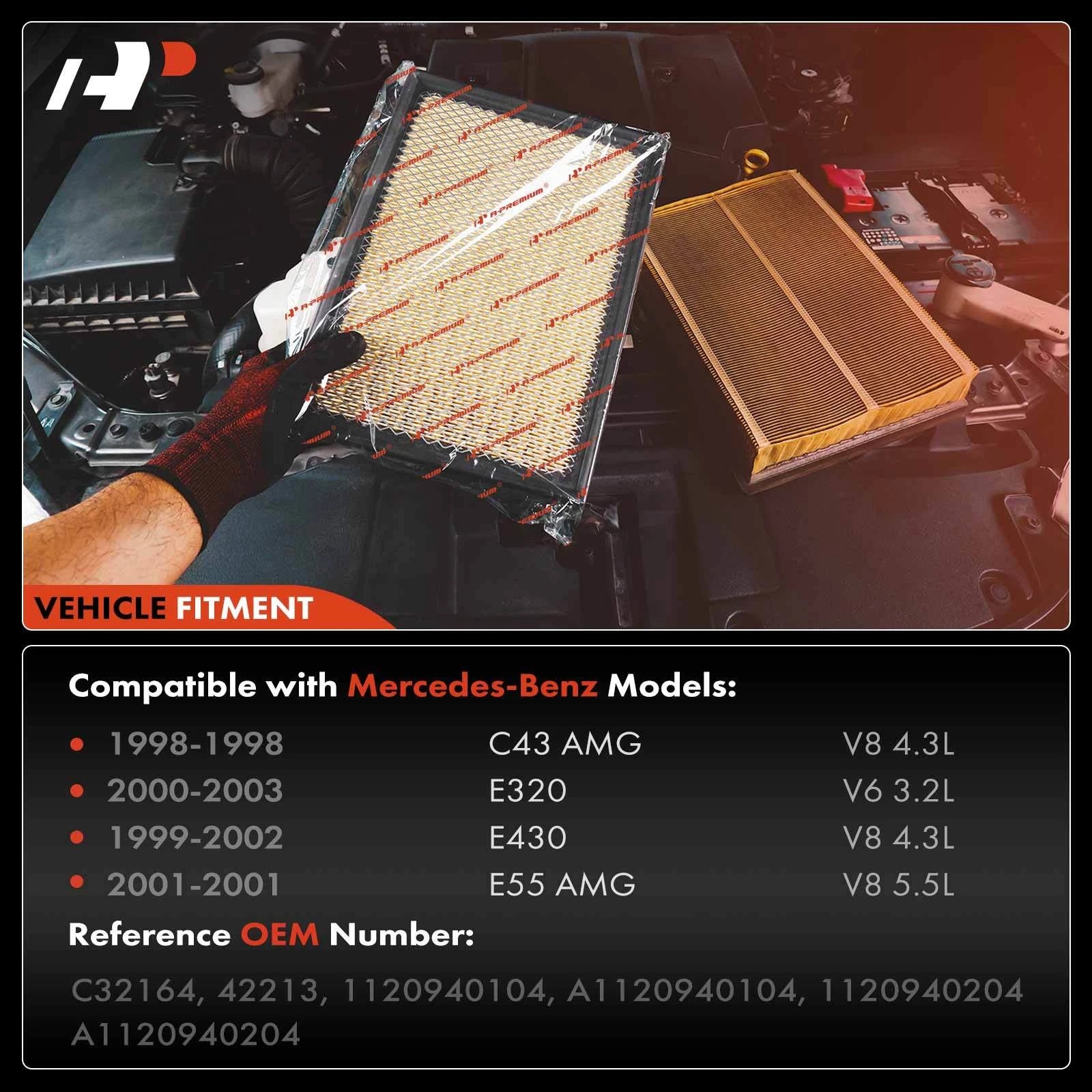 2X Engine Air Filter for Mercedes-Benz C43 AMG (1998-2003)