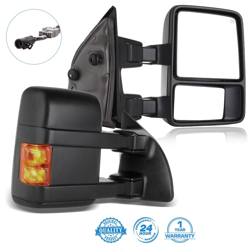 Set of 2 Power Heated Smoke Signal Tow Mirrors for Ford F250/F350/F450 (1999–2007)