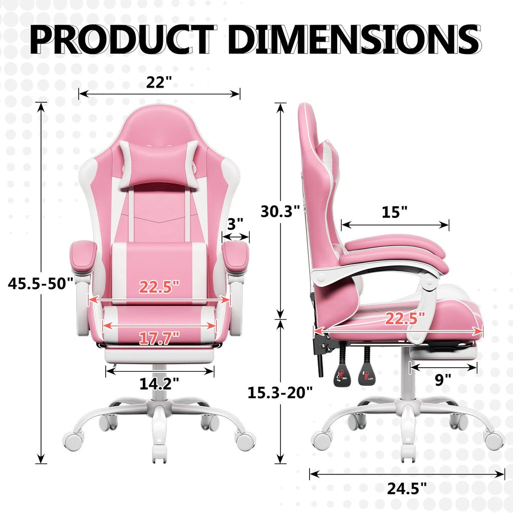Adjustable Wide Seat Head Support for Gaming Chair (Pink/White)