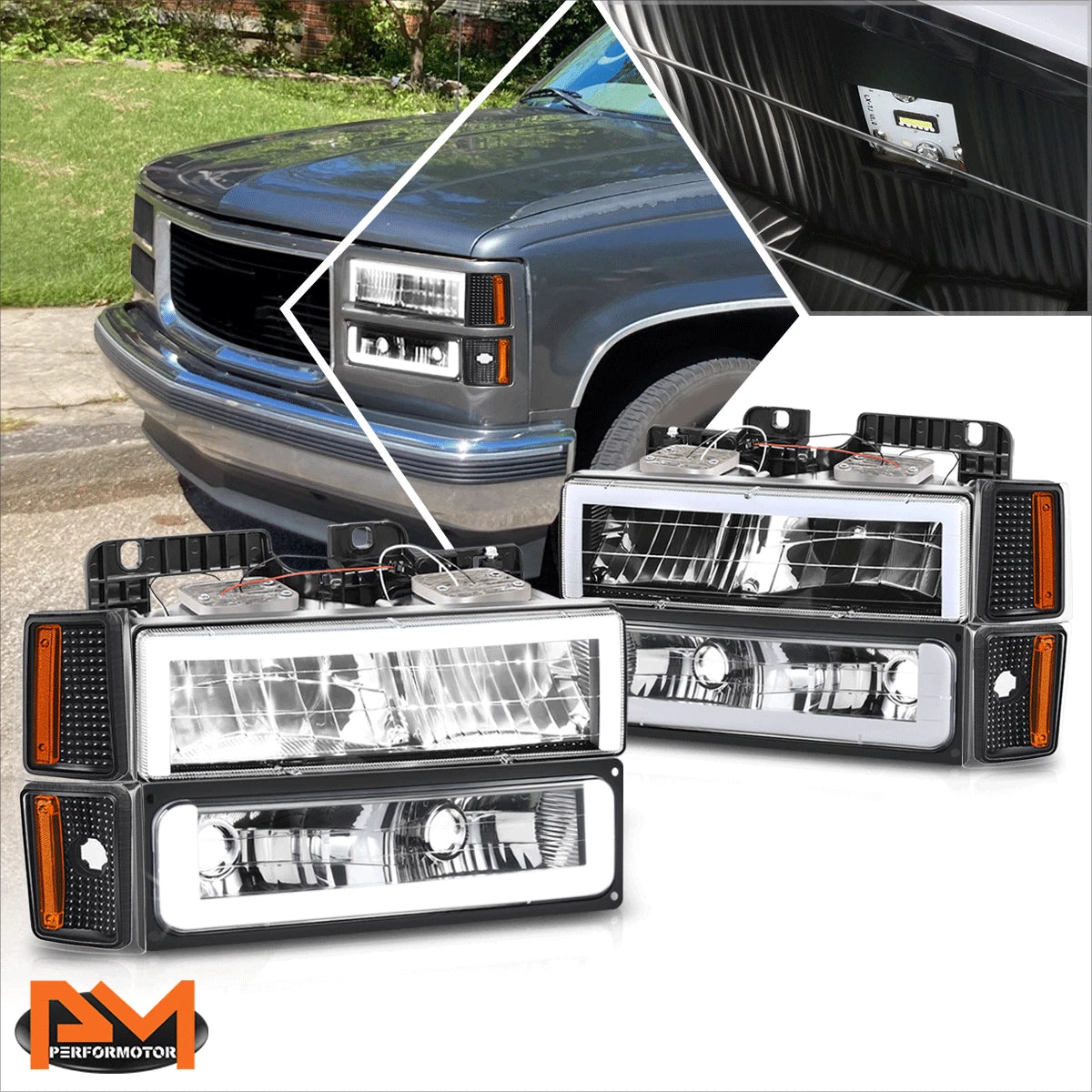 LED DRL Headlights for Chevy C/K 1500-3500 Suburban (1988–1993) Black/Amber