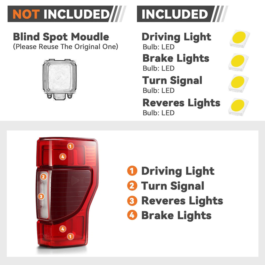 LED Tail Lights for Ford F-250 F-350 Super Duty (2017–2022) Pair