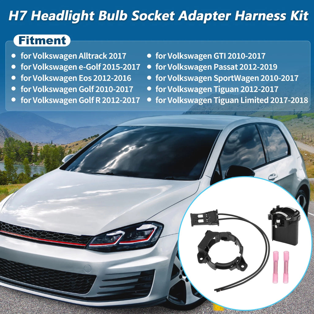 H7 Headlight Bulb Socket Adapter Wiring Kit for VW Golf GTI, Passat (2006–2019)