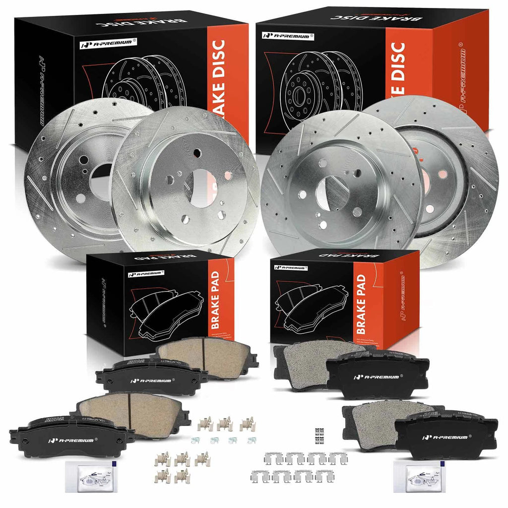 Front & Rear Drilled Brake Rotor and Ceramic Pad for Toyota Camry (2018–2021)