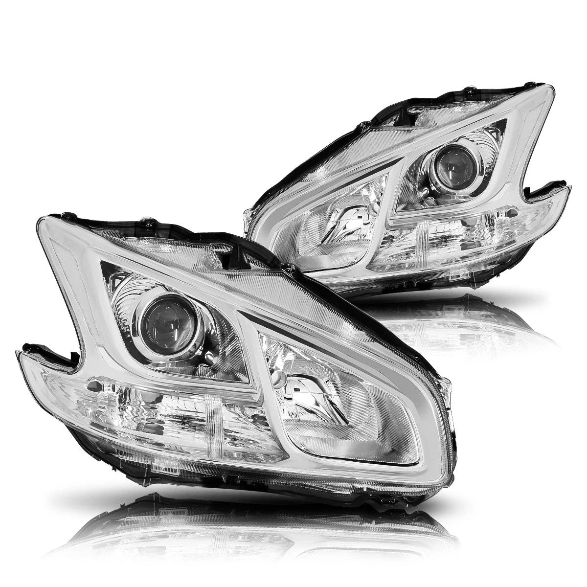 Projector Headlights for Nissan Maxima (2009–2014) - Chrome Housing, Clear Side