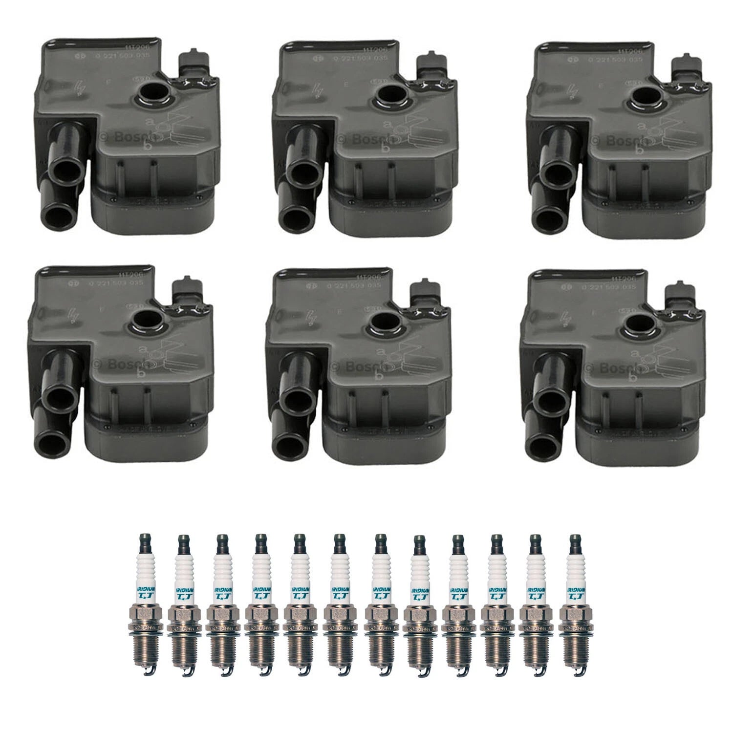 Set of 6 Ignition Coils & 12 Iridium TT Spark Plugs for Mercedes W210 W163