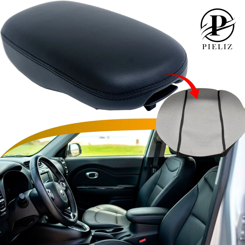 Center Console Armrest Cover for Kia Soul (2014–2019) - Black Leather Synthetic