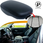 Center Console Armrest Cover for Kia Soul (2014–2019) - Black Leather Synthetic