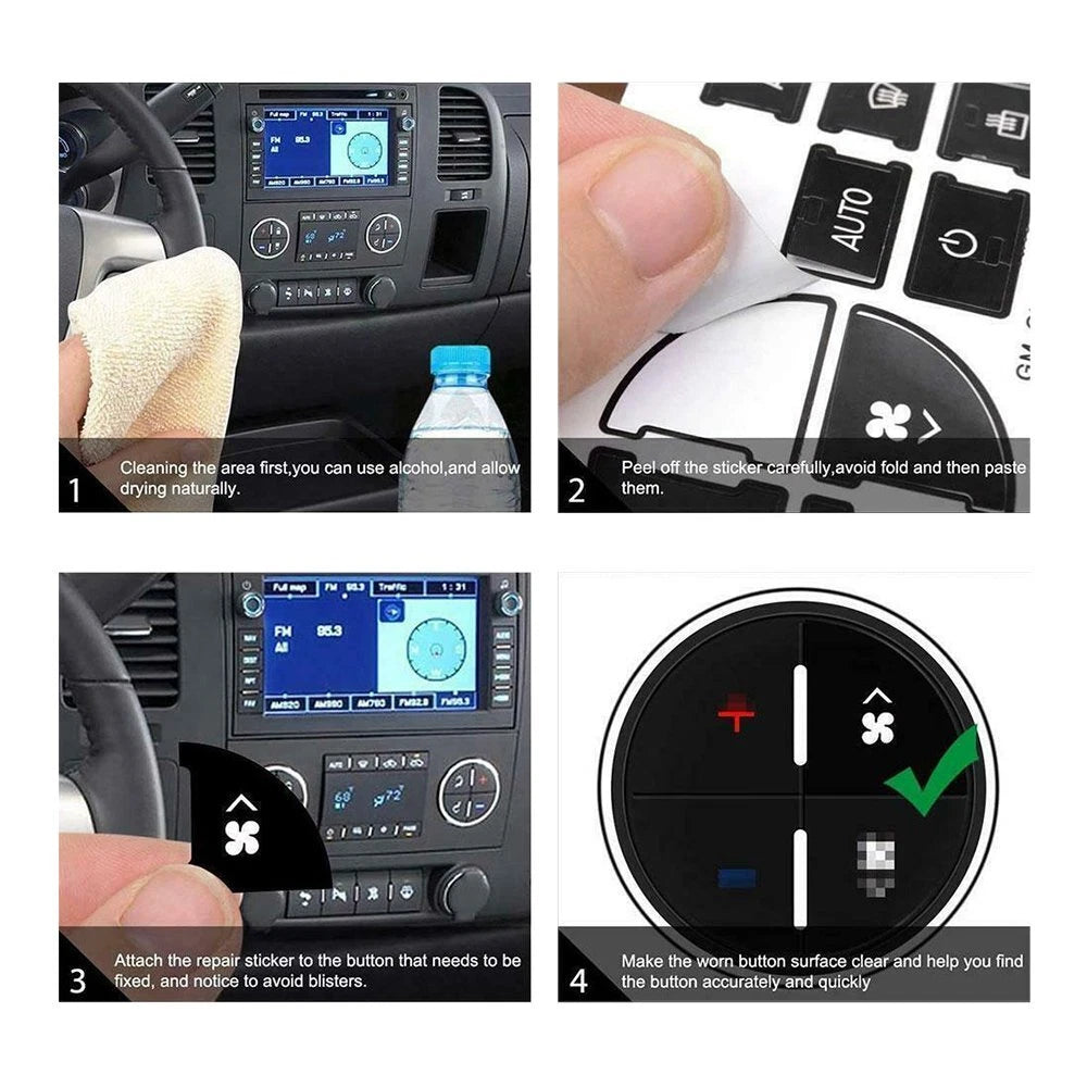 Dual Control Button Decal Stickers Kit for Front Dash HVAC A/C Climate