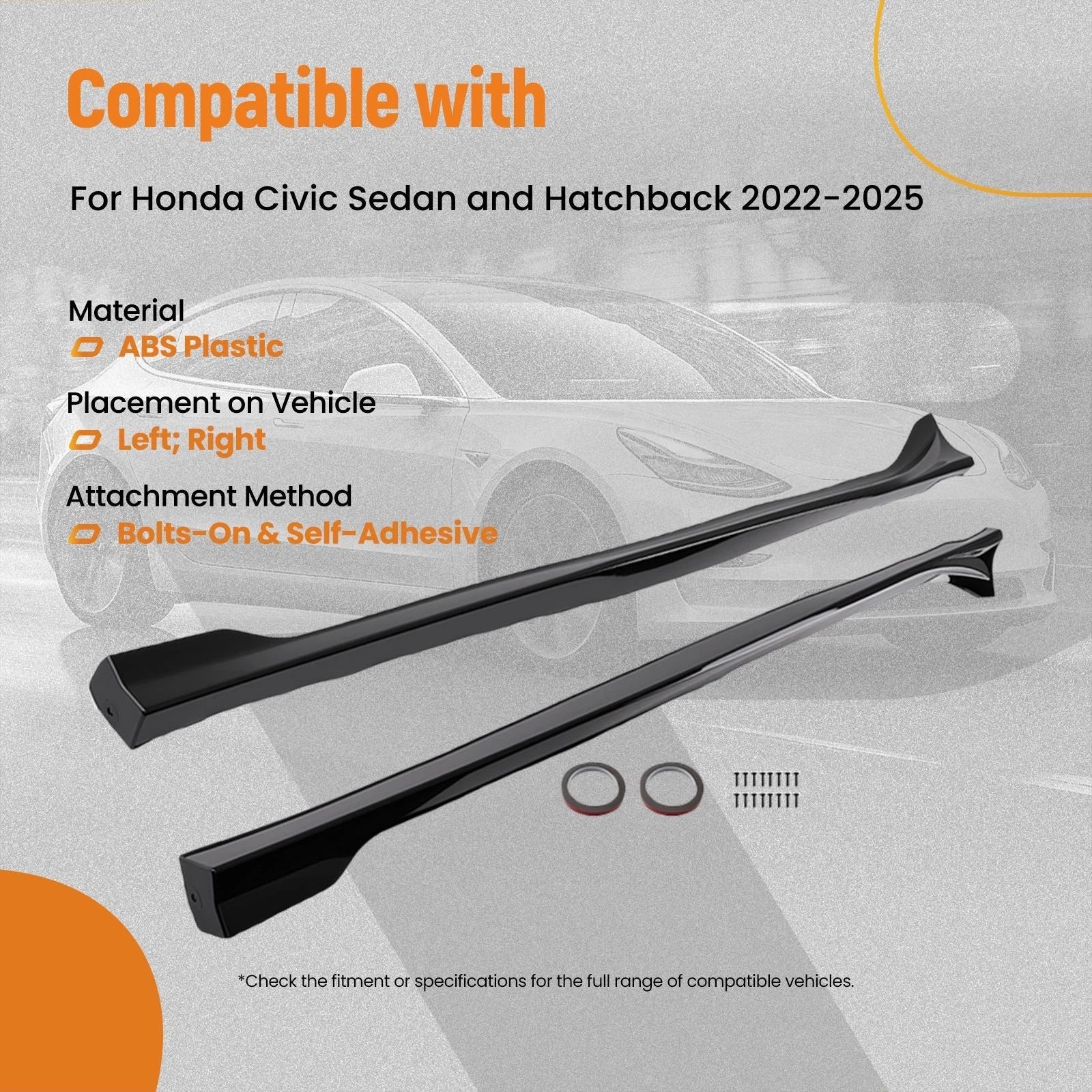 Set of 2 Side Skirts for Honda Civic Sedan & Hatchback (2022–2025) Glossy Black