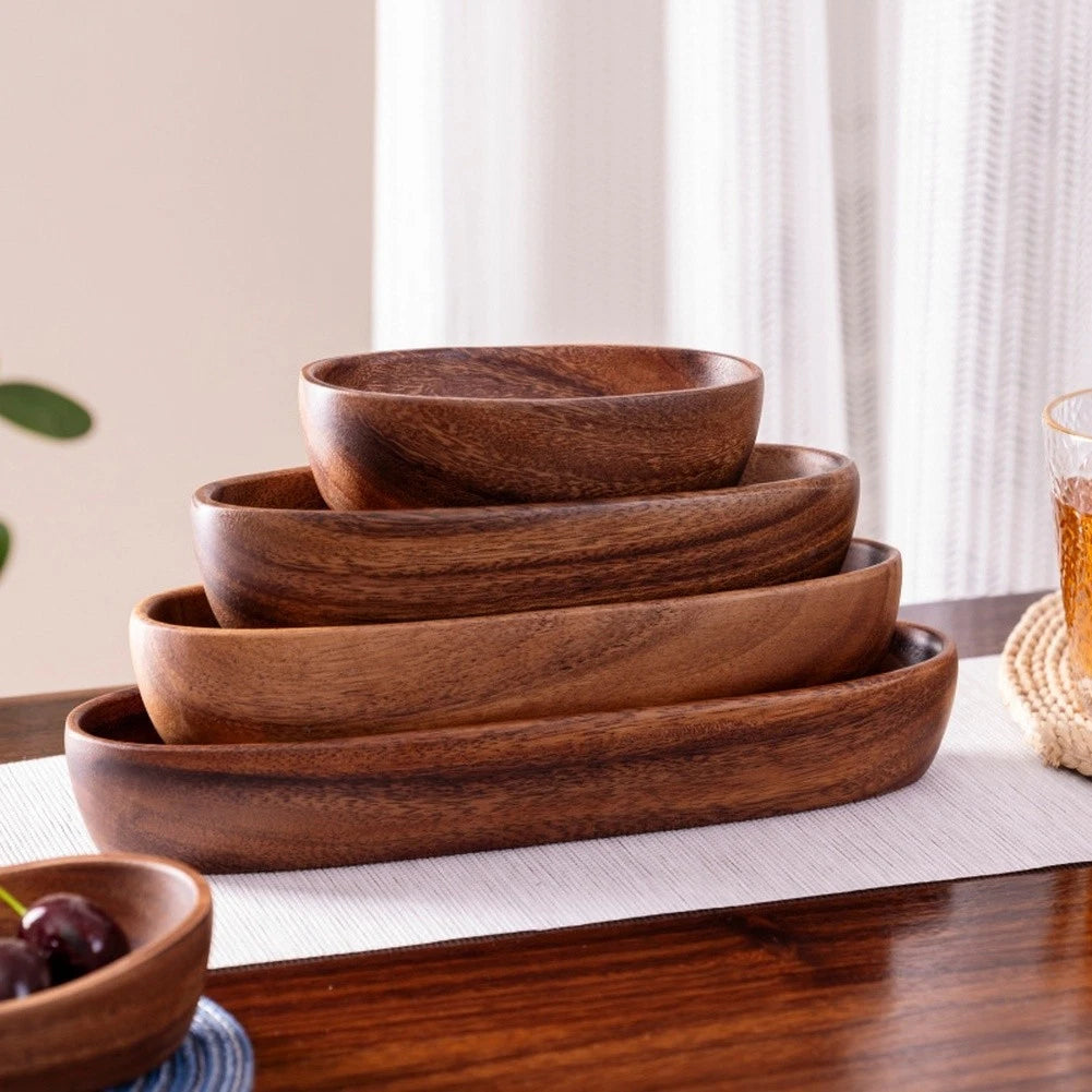 Acacia Wood Boat Shaped Serving Platter 17x10x4.5cm Natural Finish