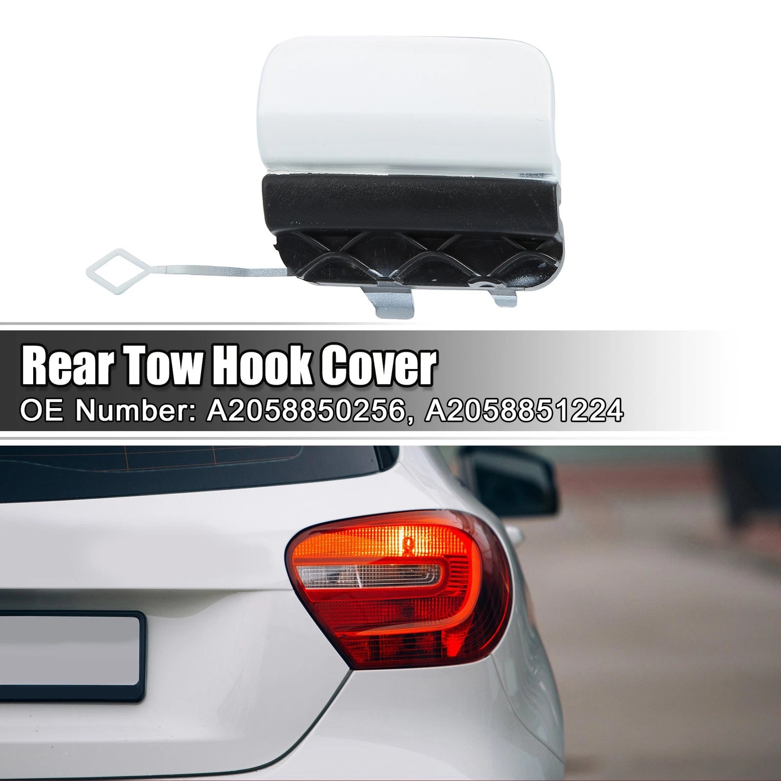 Rear Bumper Tow Hook Eye Hole Cover for Mercedes-Benz W205 (2015–2020) White 703820371915