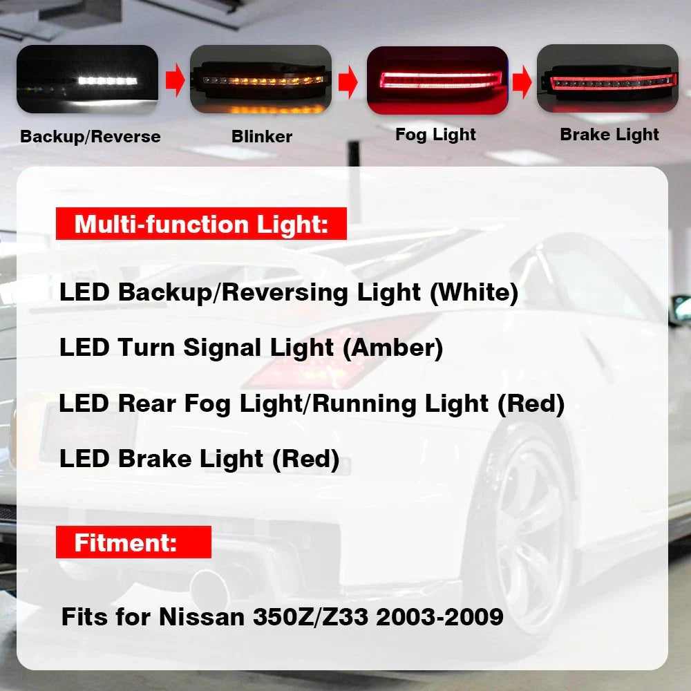 Smoked Lens LED Turn Signal Backup Brake Light for Nissan 350Z (2003–2009)
