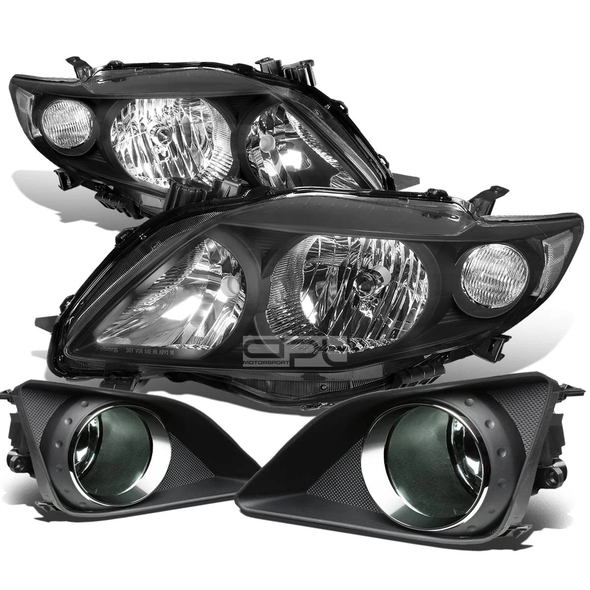Black Housing Headlight Set + Clear Corner + Smoked Fog Lamps for Toyota Corolla (2009–2010)