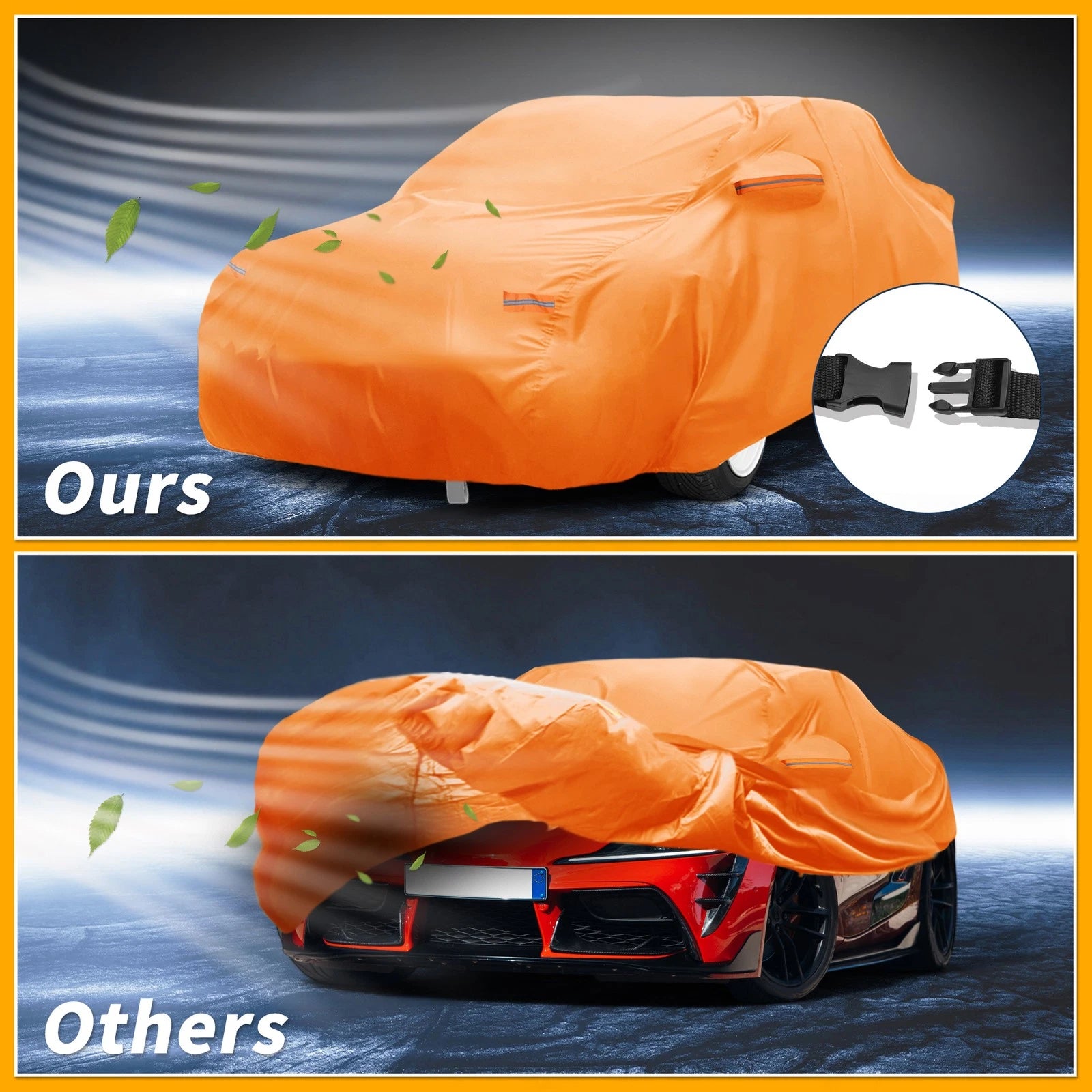 Waterproof Car Cover for Toyota Supra (All Weather, Orange, Zipper)