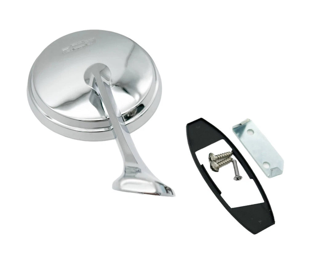 LH Driver Side Chrome Exterior Door Mirror with Bowtie for 1965–1966 Chevy Impala