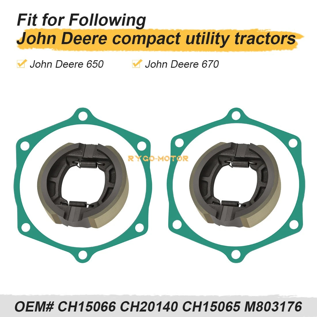 Set of 4 Brake Shoes with Springs Gaskets for John Deere 650 670