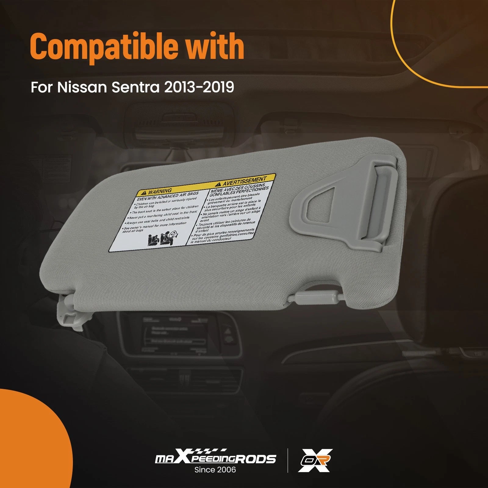 Gray Sun Visor for Nissan Sentra (2013–2019) 964013SG8A Plastic