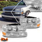 Chrome Housing Bumper Headlights for Chevy Silverado/Suburban/Tahoe (1999–2006)