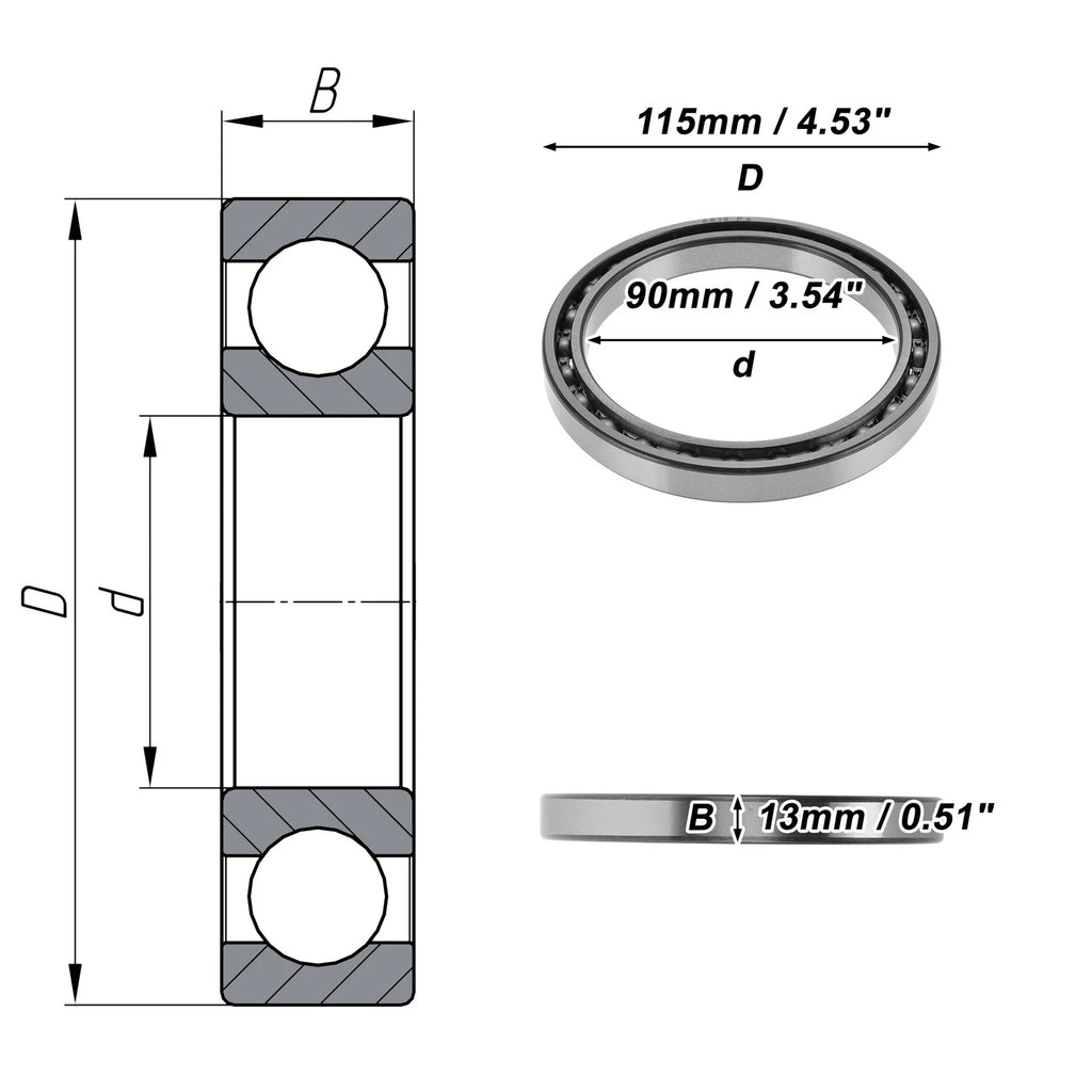 Deep Groove Ball Bearing 90x115x13mm for Various Models (6818)