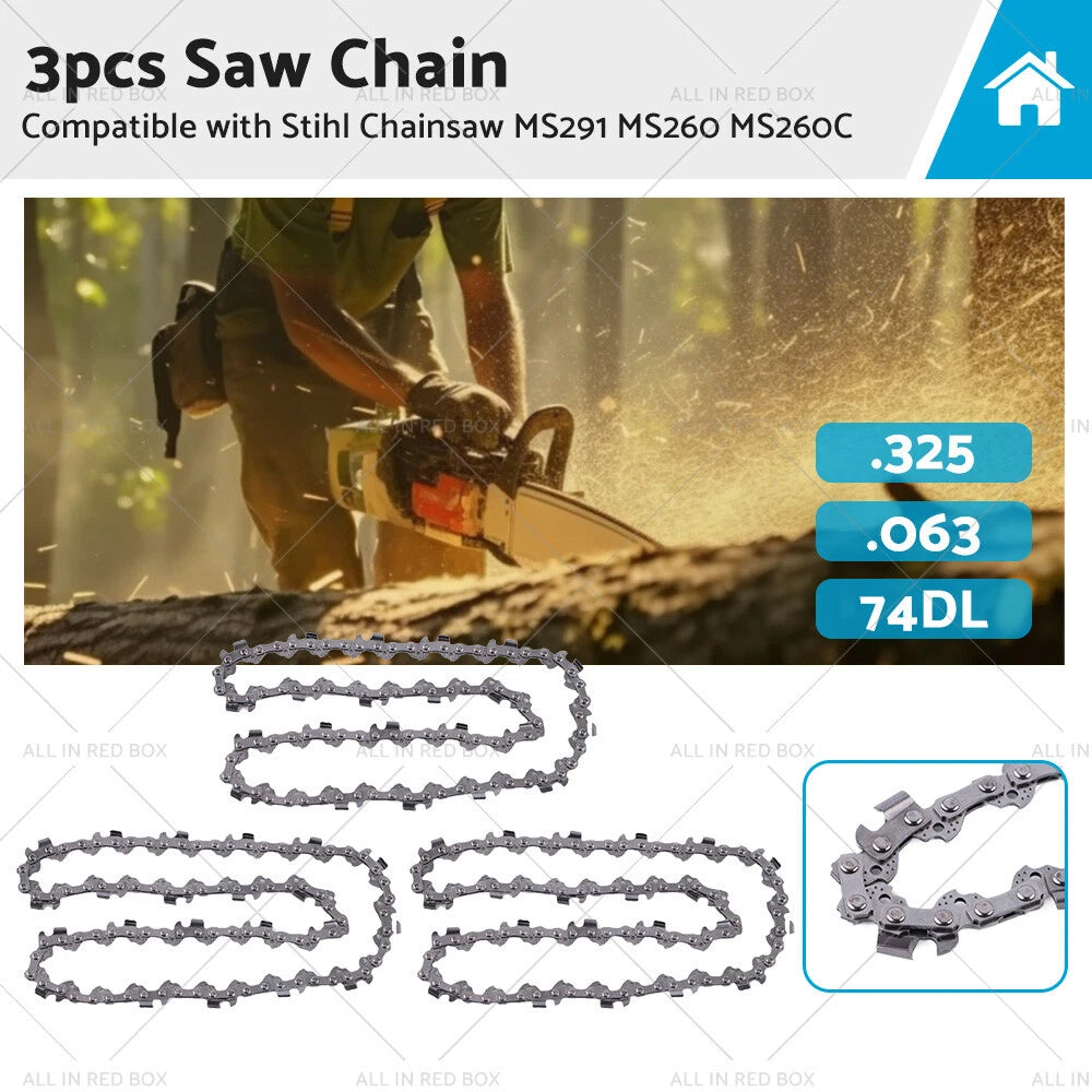3X Chainsaw Chains 74DL 325 .063 Semi Chisel for Stihl MS291 (2012–2023)
