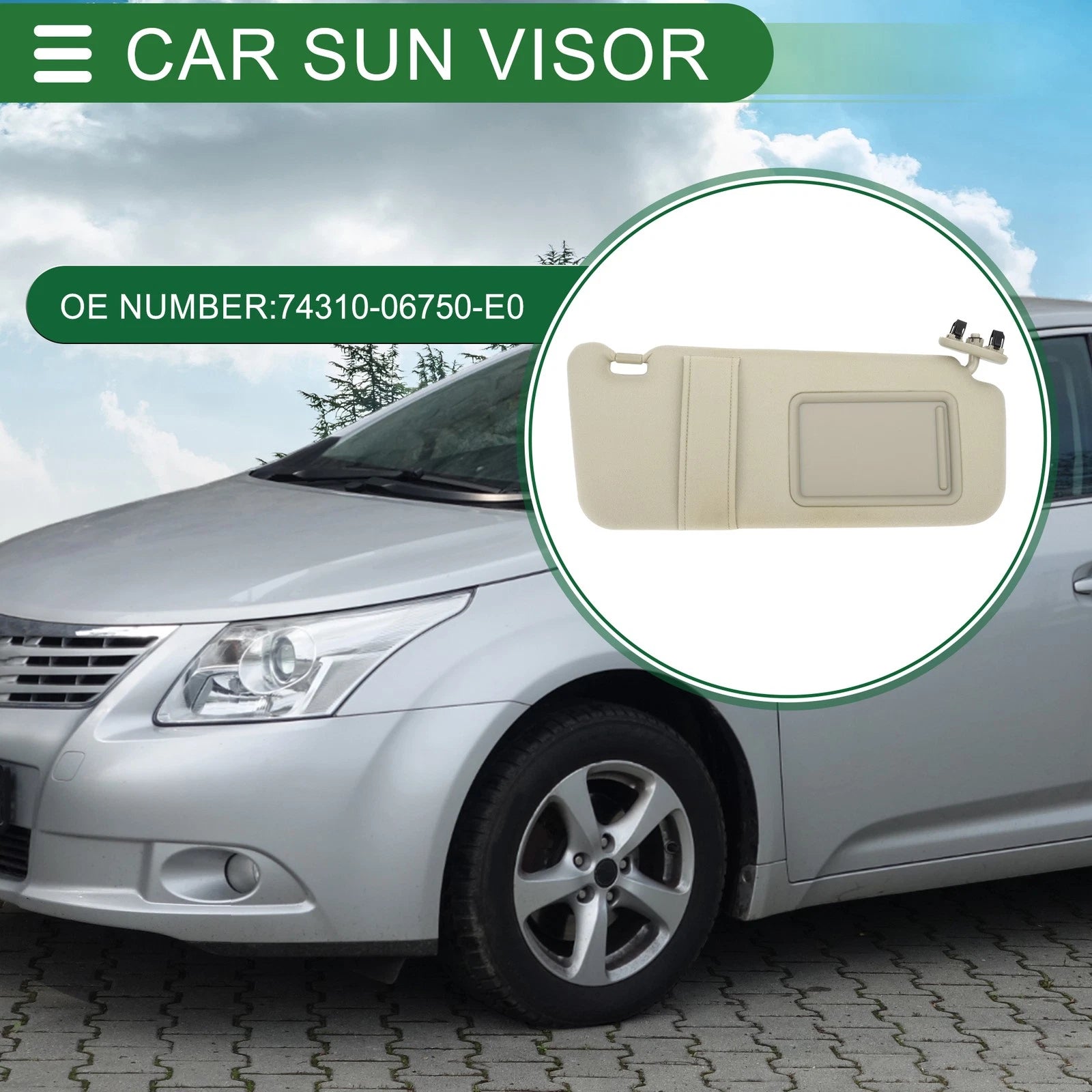 Right Passenger Side Sun Visor No. 74310-06750-E0 for Toyota Camry (2007–2011)