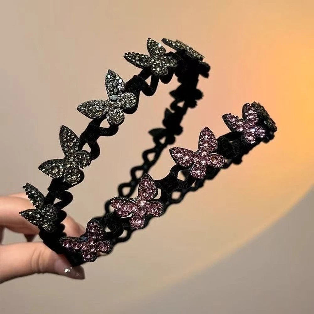 Flocking Rhinestone Headband with Butterfly Design for Women