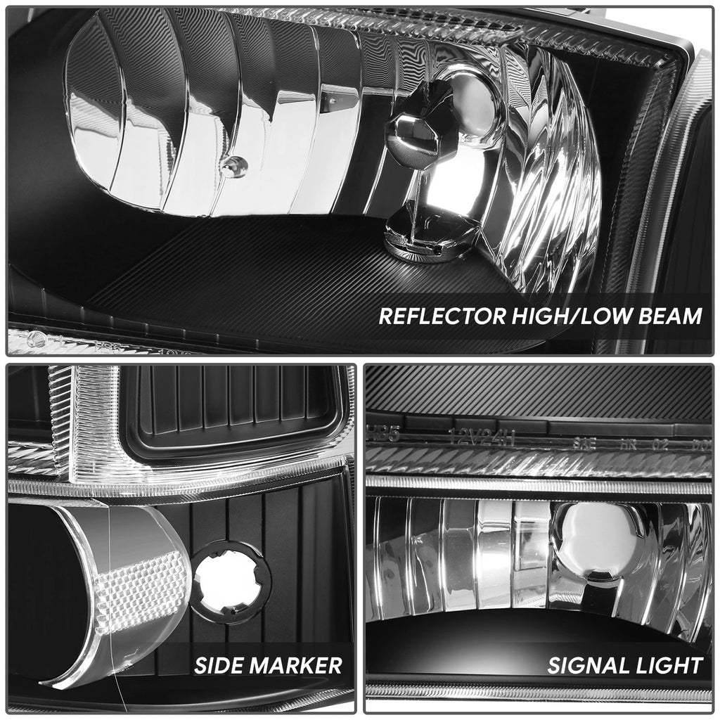Pair of Black Housing Clear Side Headlights for Ford Super Duty (1999–2004)