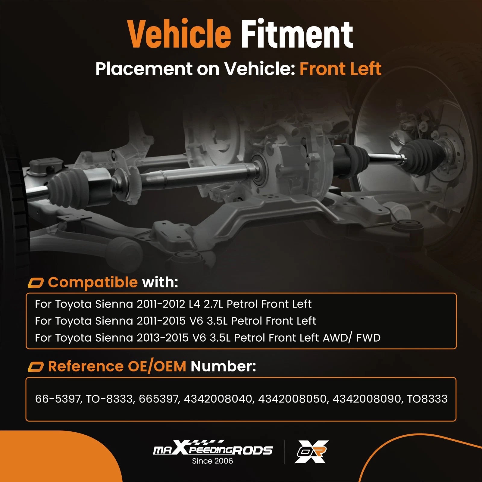 CV Axle Shaft Assembly for Toyota Sienna (2011-2015) Front Left