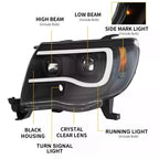 LED Tube Black Projector Headlights for Toyota Tacoma (2005–2011)