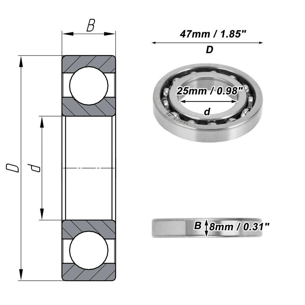 Deep Groove Ball Bearing 25x47x8mm for Scooter Skateboard (1 Pc)