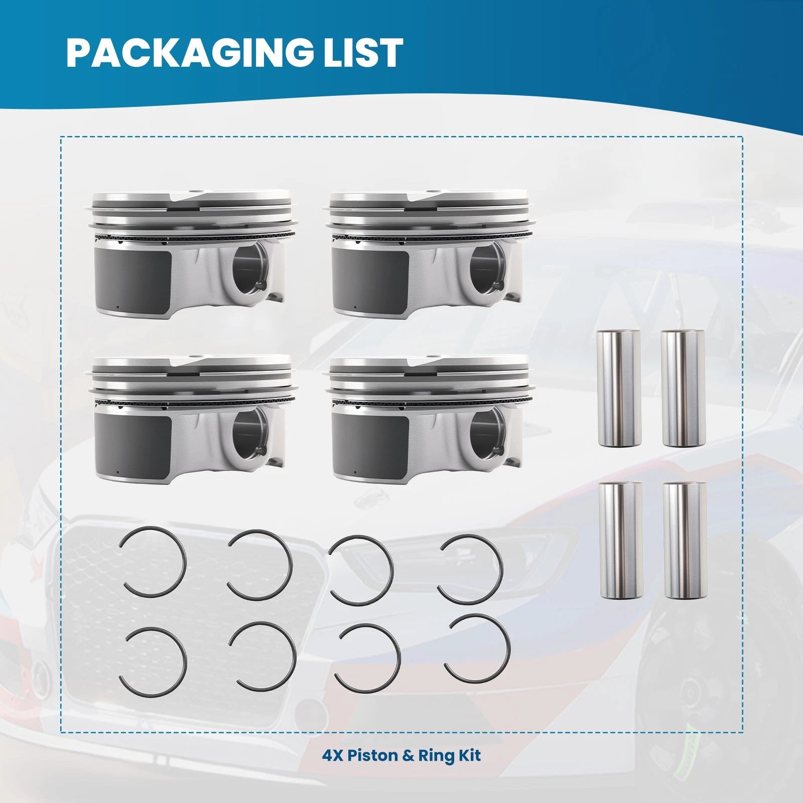 Set of 4 Piston & Rings for Hyundai Elantra, Kia Soul, Forte (2014–2020)