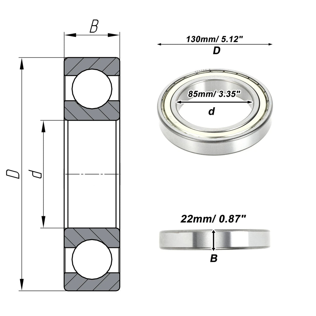 Deep Groove Ball Bearings 85x130x22mm for Scooter Skateboard (6017ZZ)