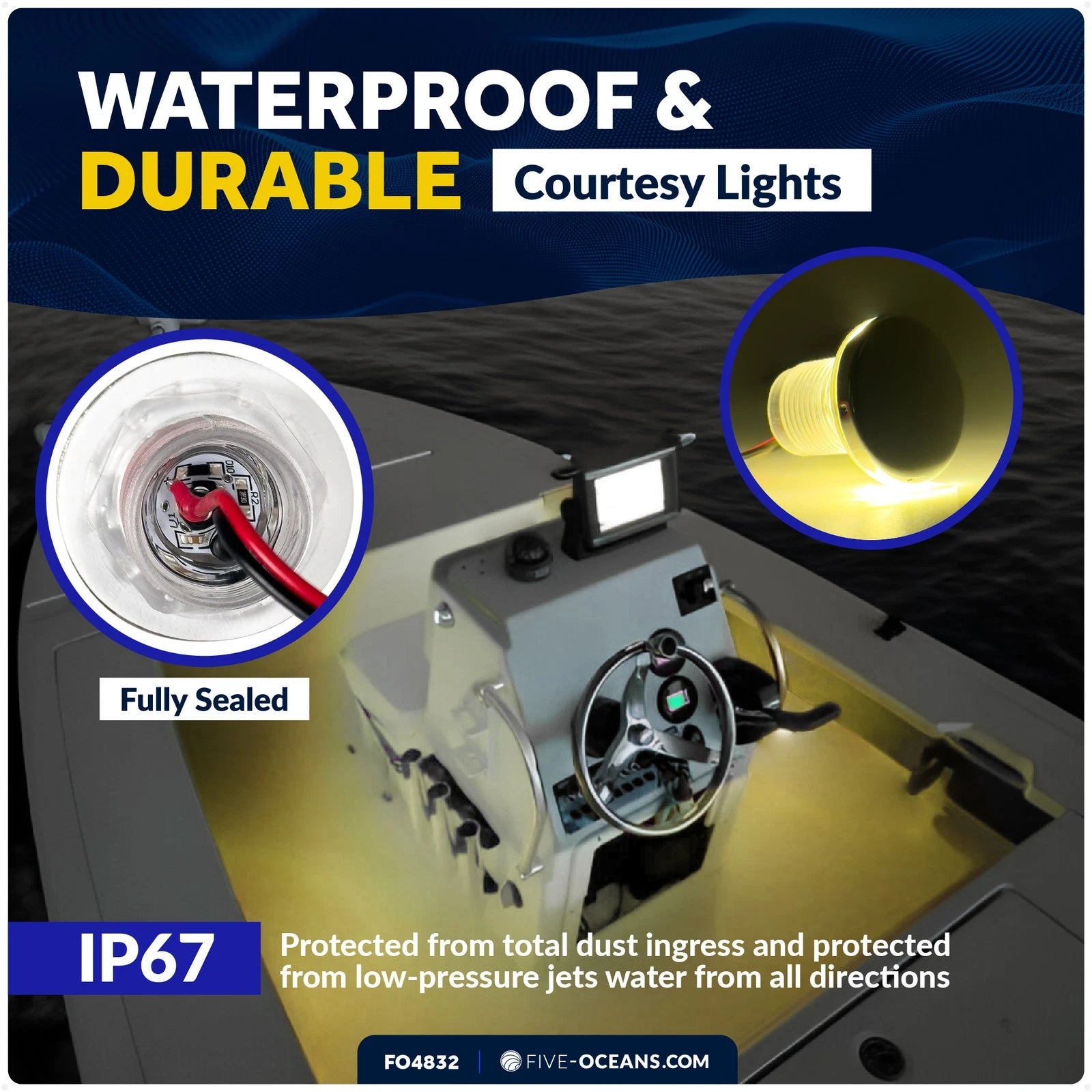 Set of 4 LED Courtesy Lights for Five Oceans (1-5/16", IP67, 12V)