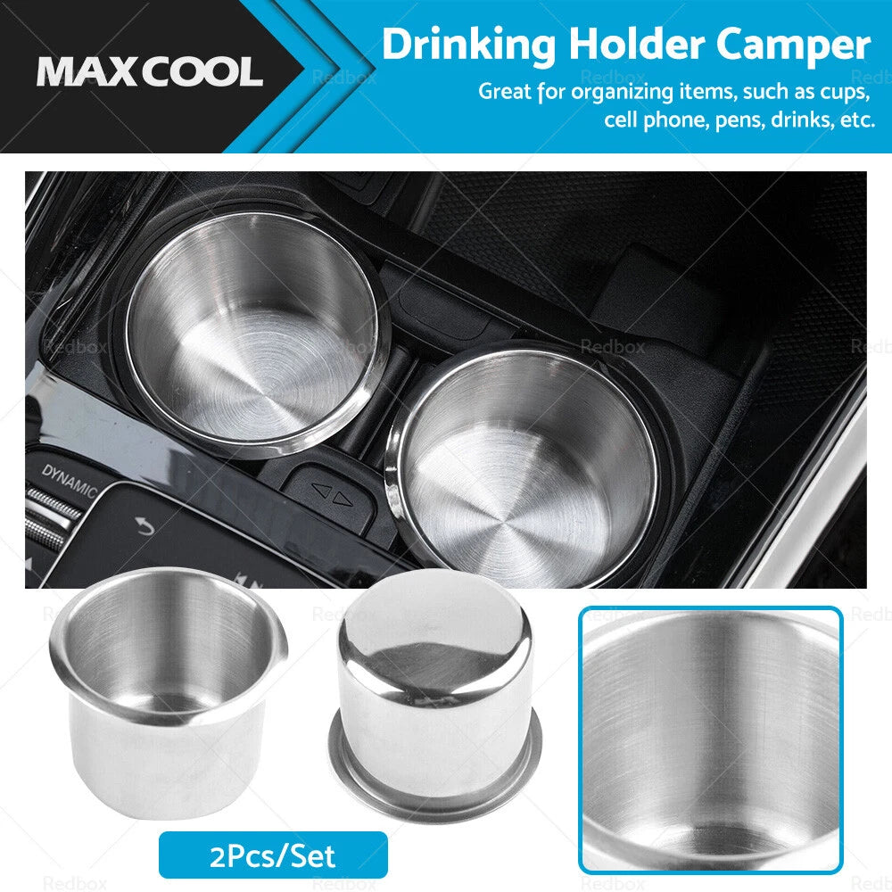 2X Stainless Steel Cup Drink Holder for Marine Car Truck Camper RV Boat