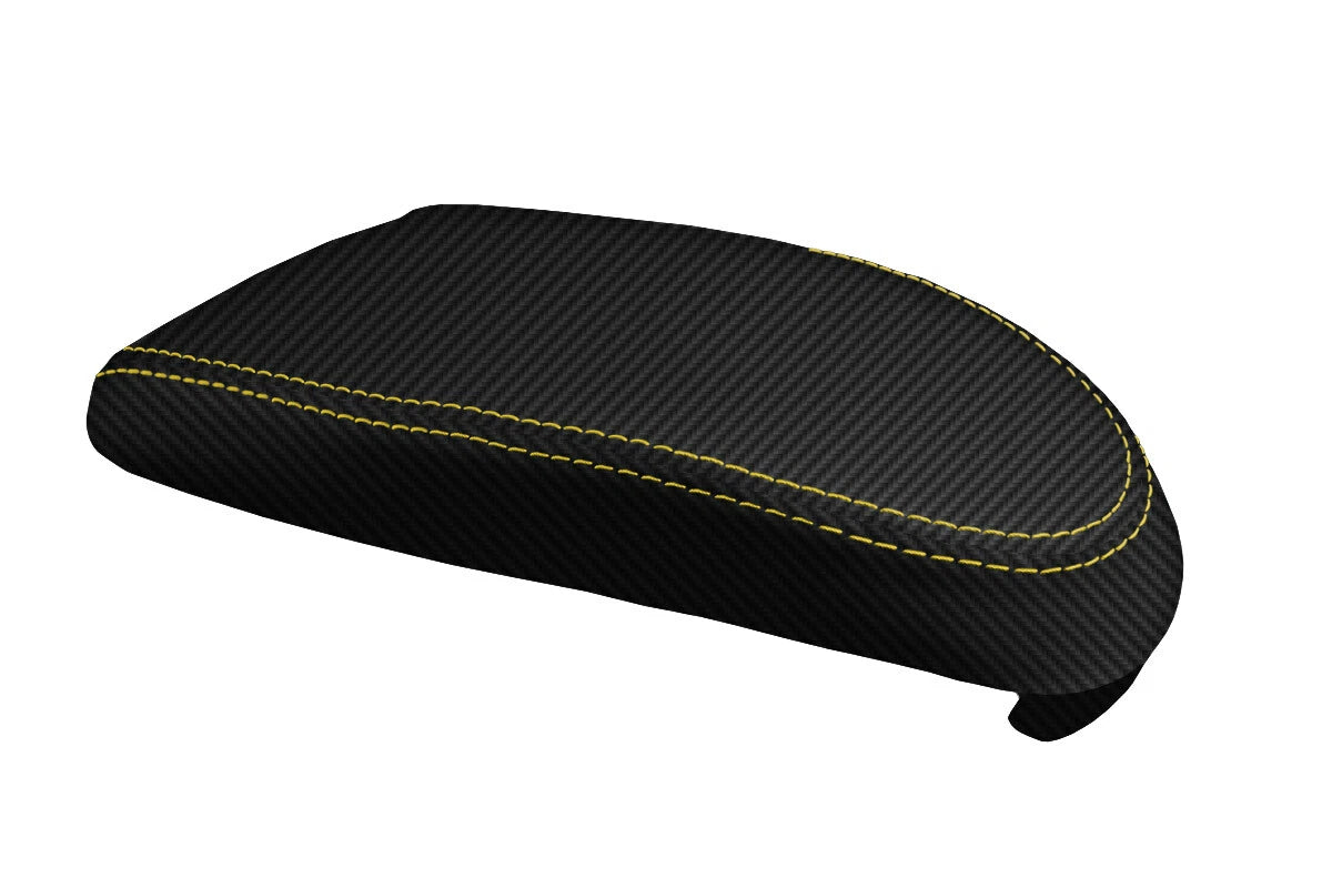 Carbon Fiber Console Lid Armrest Cover for Ford Focus (2000–2007) Yellow Stitch