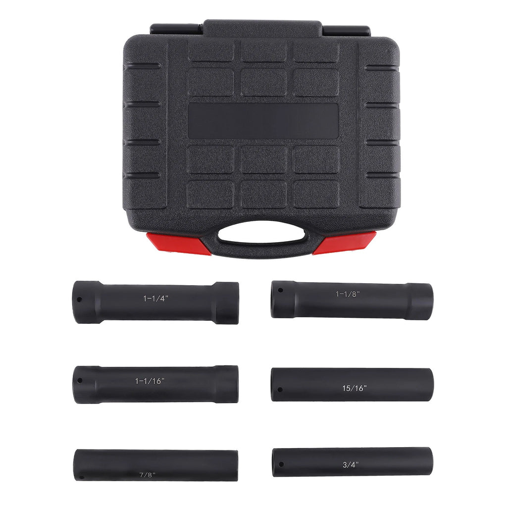 6X 1/2 Inch Drive Extended Length Impact Socket Set with Storage Case