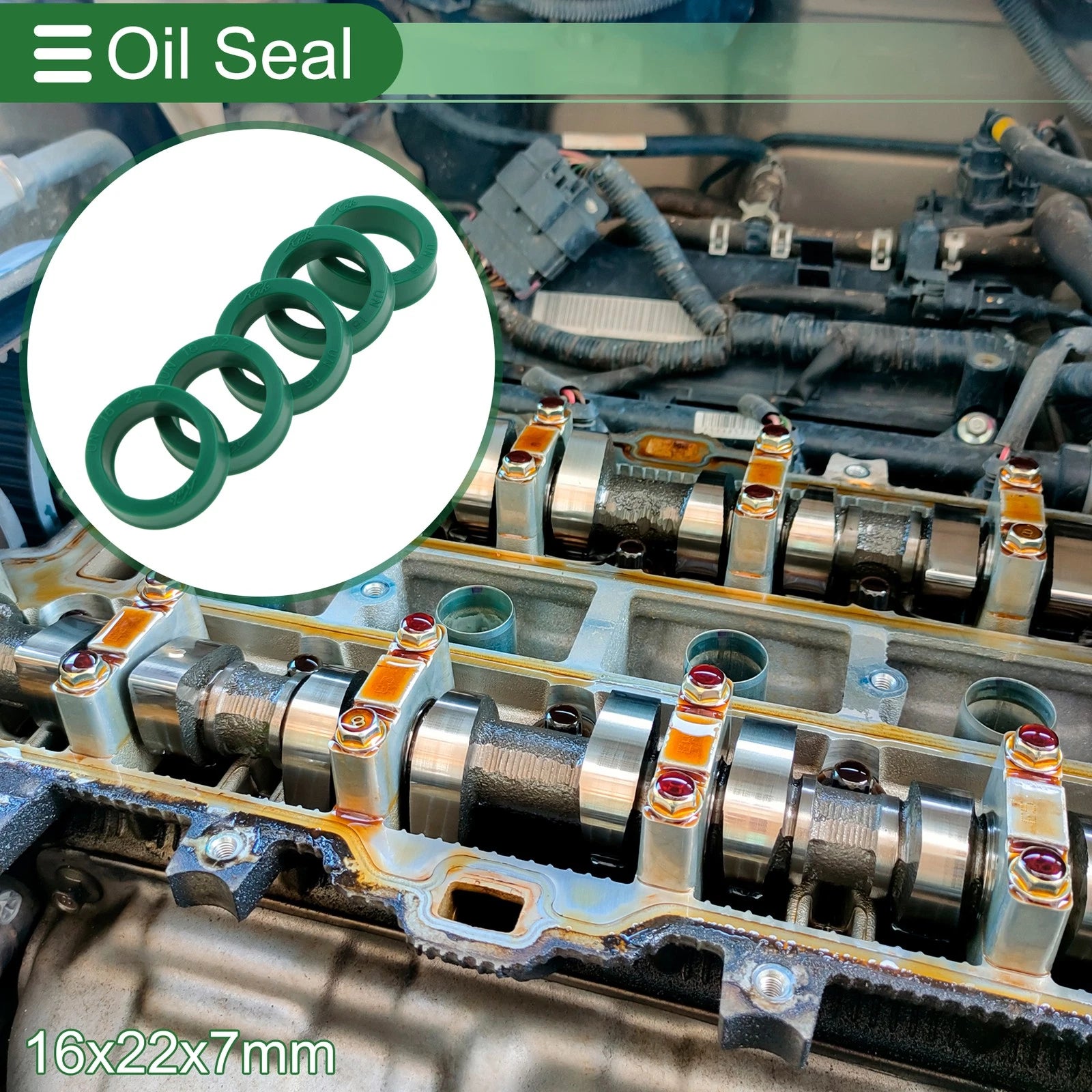 Set of 5 Oil Seal Rotary Shaft Seal 16x22x7mm High Pressure Green