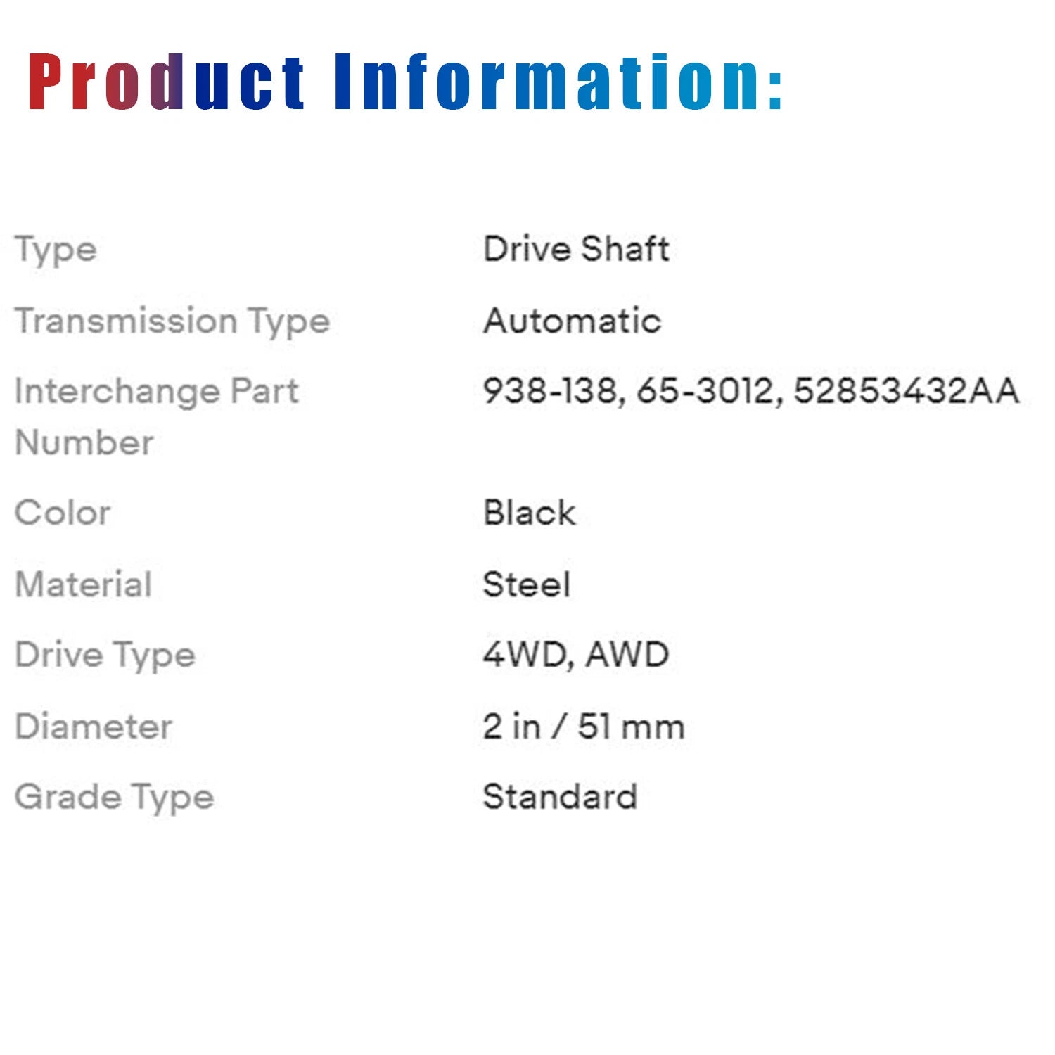 Driveshaft Prop Shaft for Jeep Commander (2007-2010)