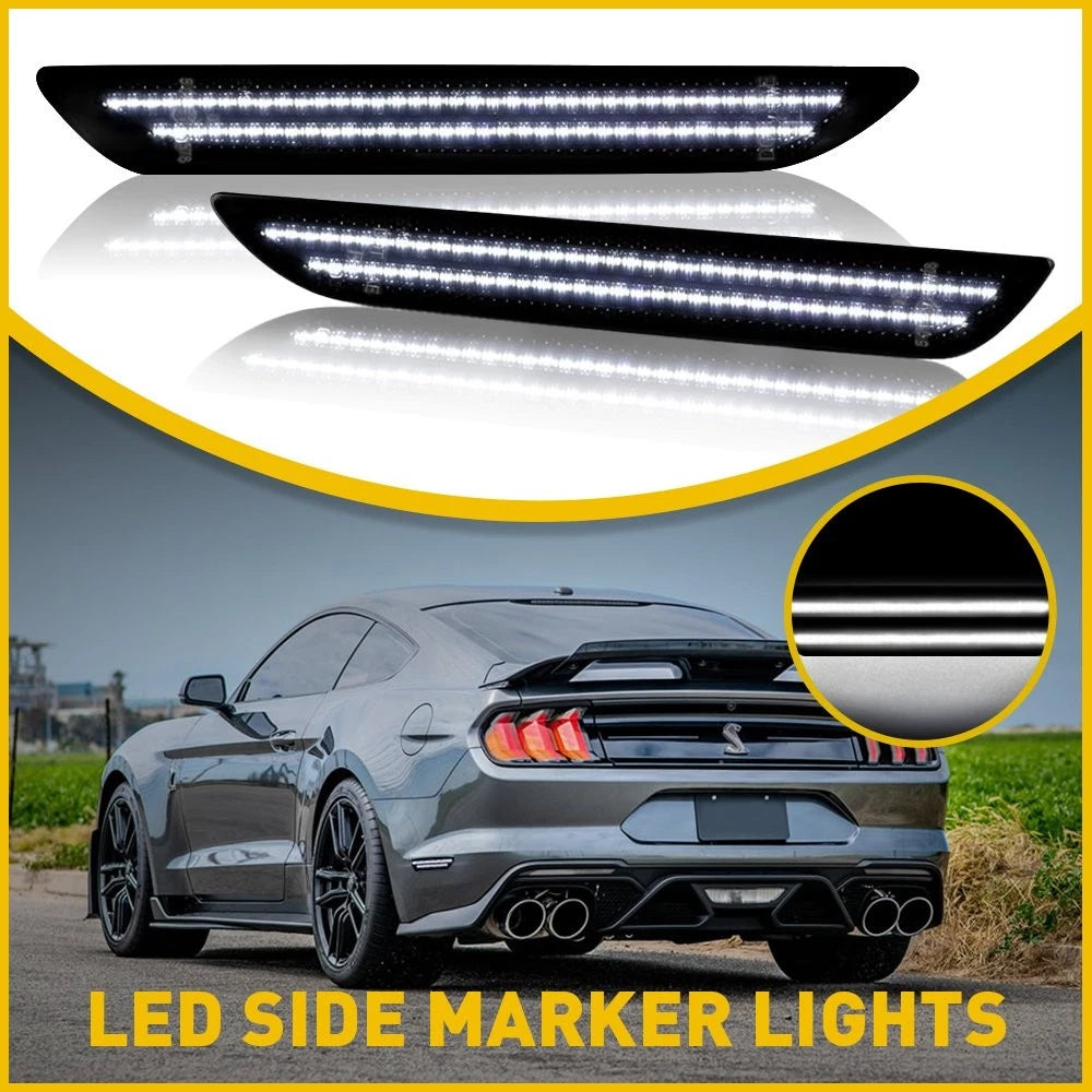 Side Rear Marker Lights for Ford Mustang (2015–2022) White LED Dark Smoke