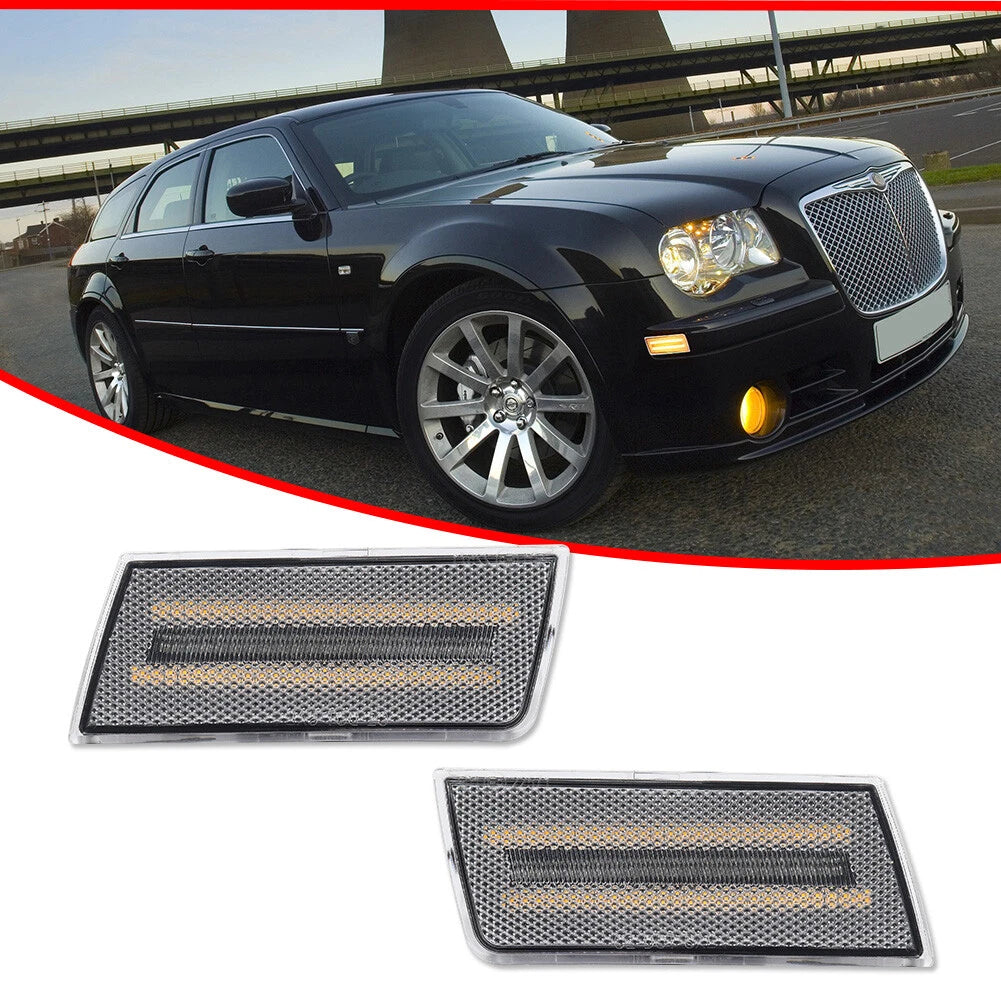 2X Clear Lens Amber LED Front Side Marker Lights for Chrysler 300 (2005–2010)