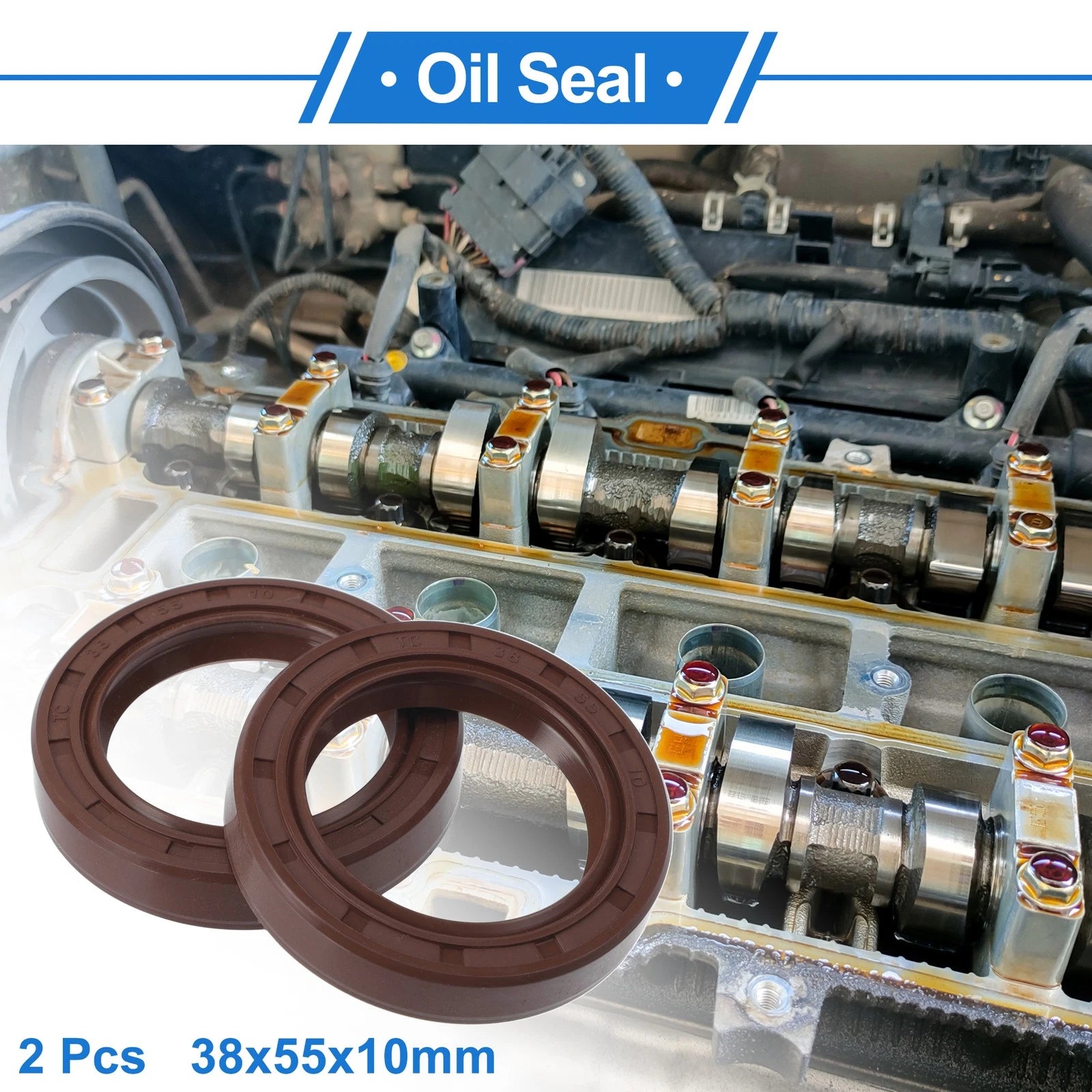 Set of 2 Oil Seal Rotary Shaft Seal FKM Rubber 38x55x10mm for Various Models