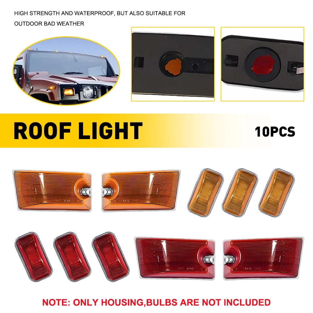 10X Amber Red Cab Marker Roof Running Lights for Hummer H2 (2003–2009)