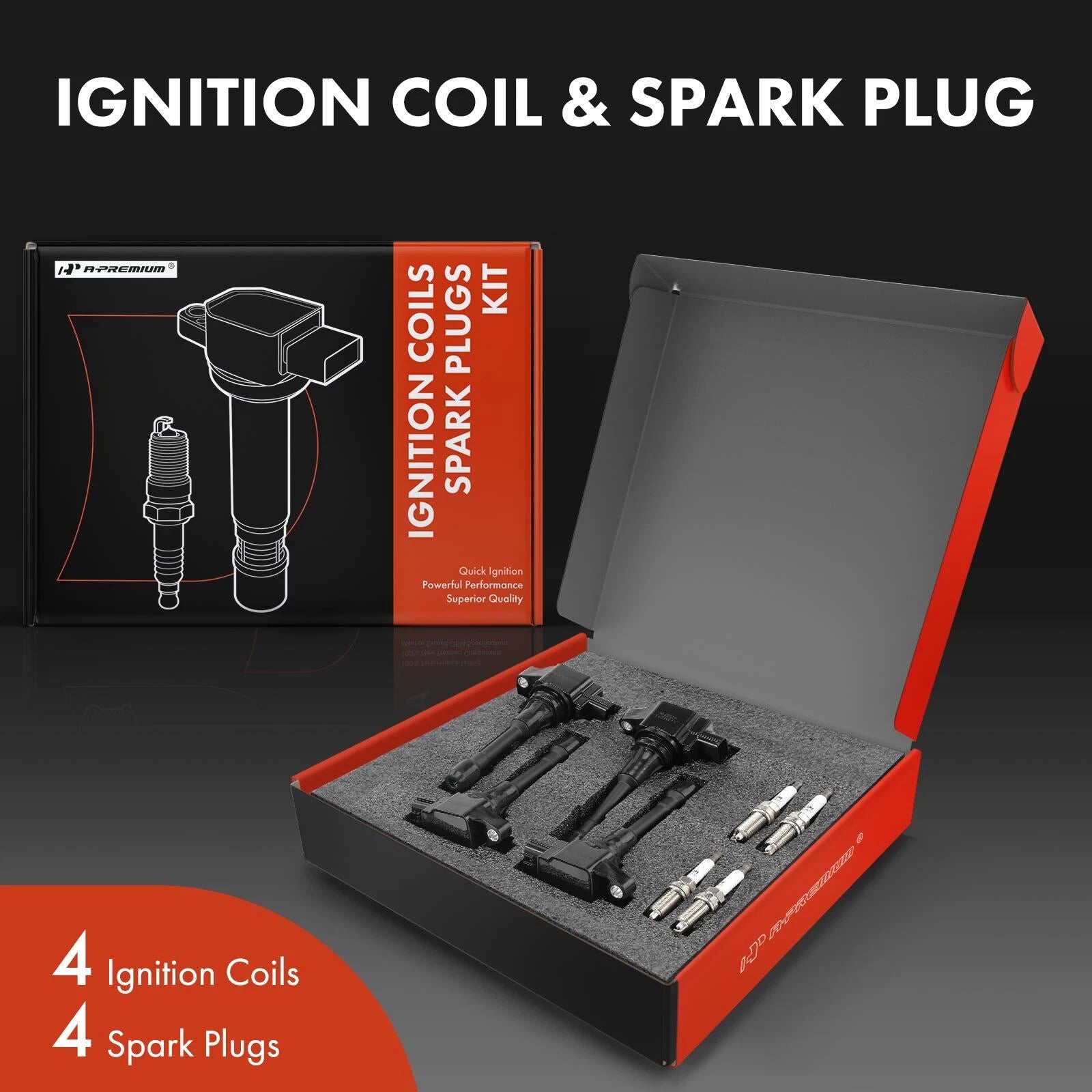 Set of 4 Ignition Coils & 4 Iridium Spark Plugs for Nissan Versa (2012–2019)