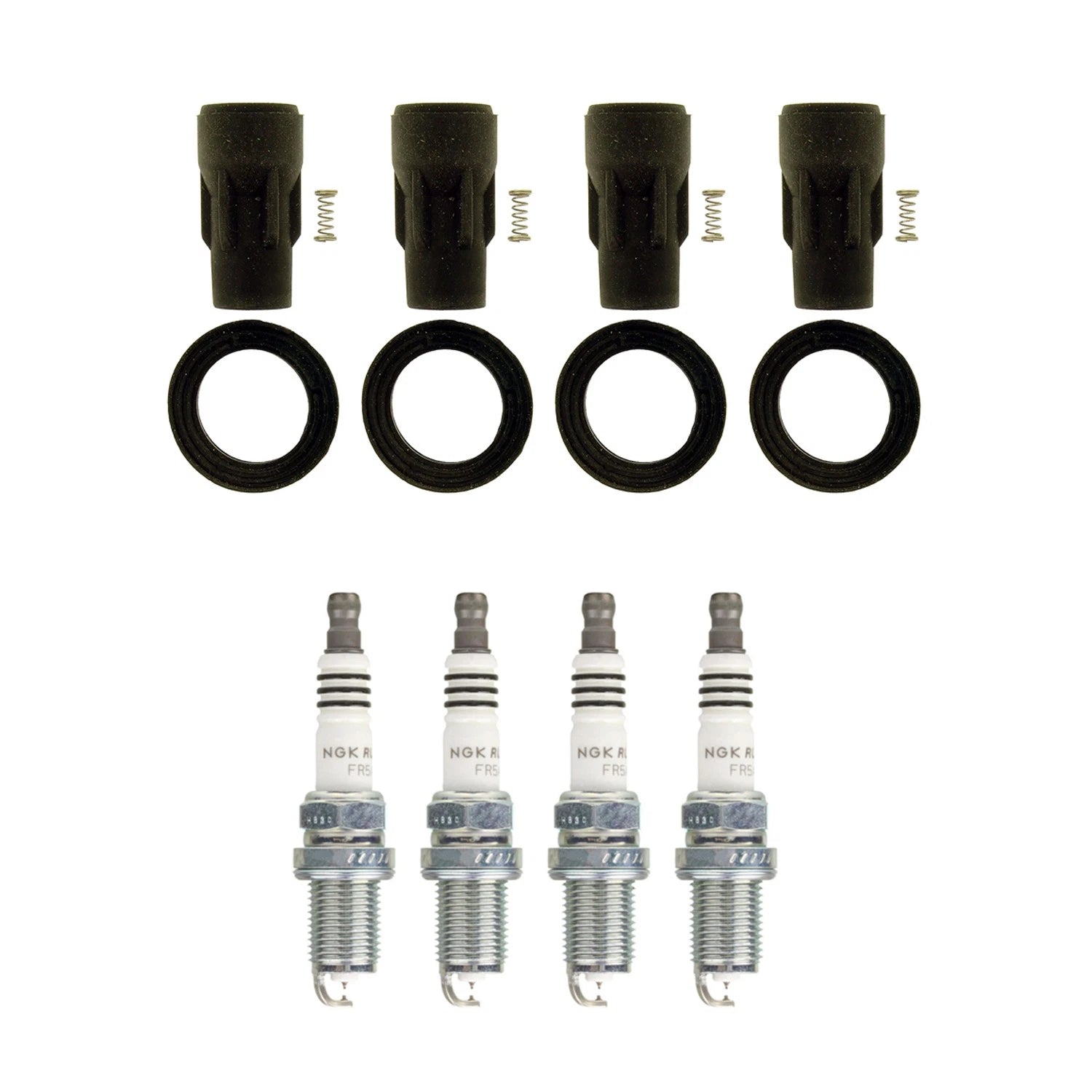 Set of 4 NGK Ruthenium HX Spark Plugs & Coil Boots for 200 Compass Sebring