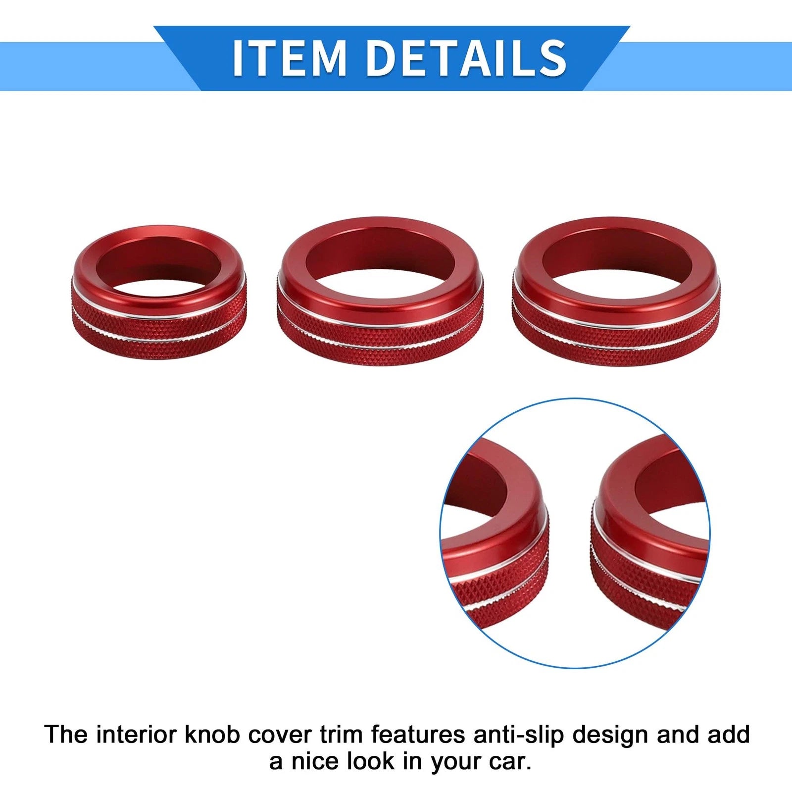 3X AC Media Volume Tune Switch Knob Cover Ring for Dodge Durango (2021–2023) Red
