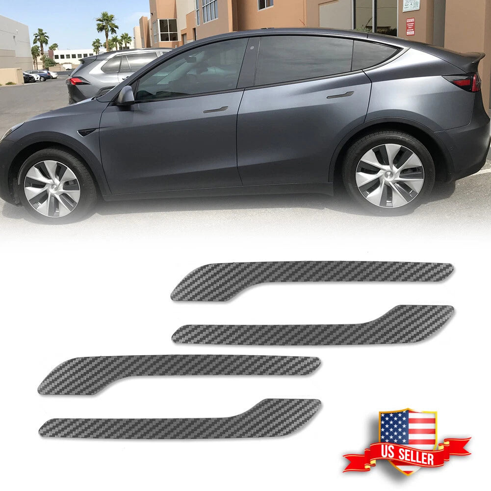 Set of 4 Carbon Fiber Style Door Handle Cover Stickers for Tesla Model 3 Y (2017–2023)