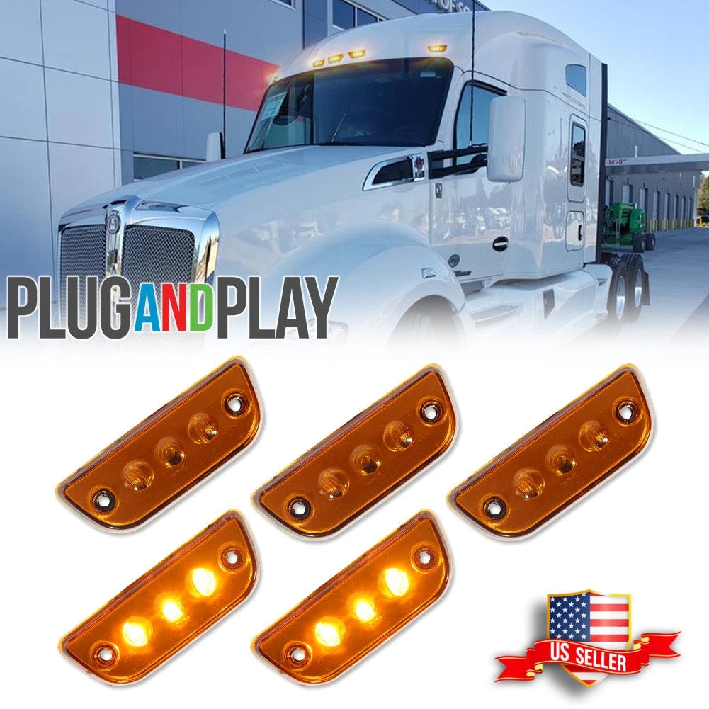 5pc Amber LED Roof Clearance Marker Light for Kenworth T680 T770 T880