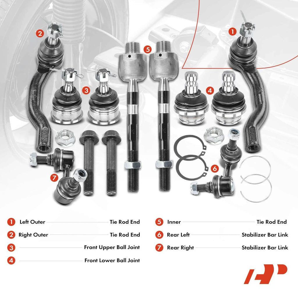 10x Front Ball Joints & Tie Rods for Nissan Pathfinder (2005–2012)